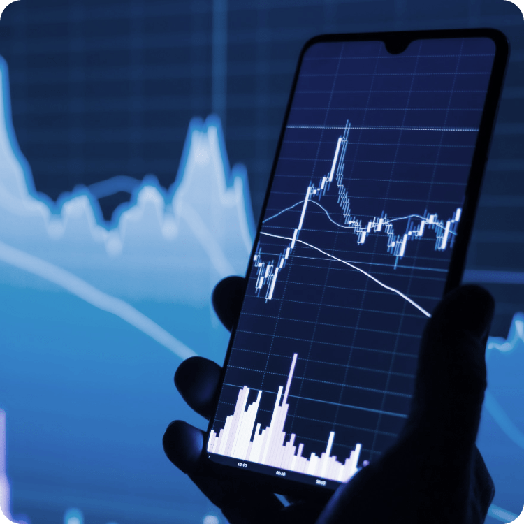 Image of a smartphone showing stock market trend lines